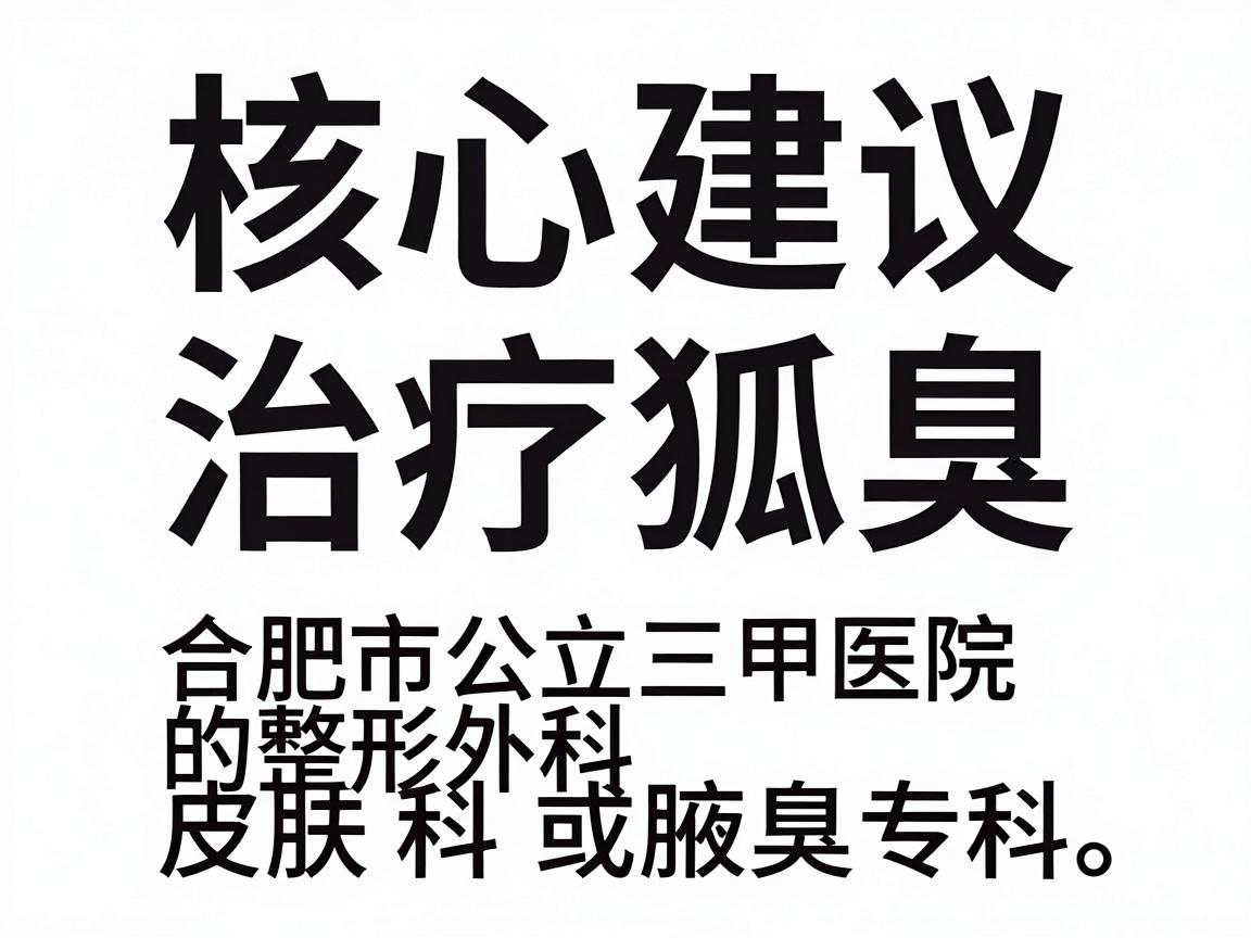 核心建议,治疗狐臭,建议优先选择合肥市公立三甲医院的整形外科、皮肤科或腋臭专科。这些科室通常拥有更专业的设备和经验丰富的医生,能提供微创手术、激光治疗等多种方案 核心建议,治疗狐臭,建议优先选择合肥市公立三甲医院的整形外科、皮肤科或腋臭专科。这些科室通常拥有更专业的设备和经验丰富的医生,能提供微创手术、激光治疗等多种方案