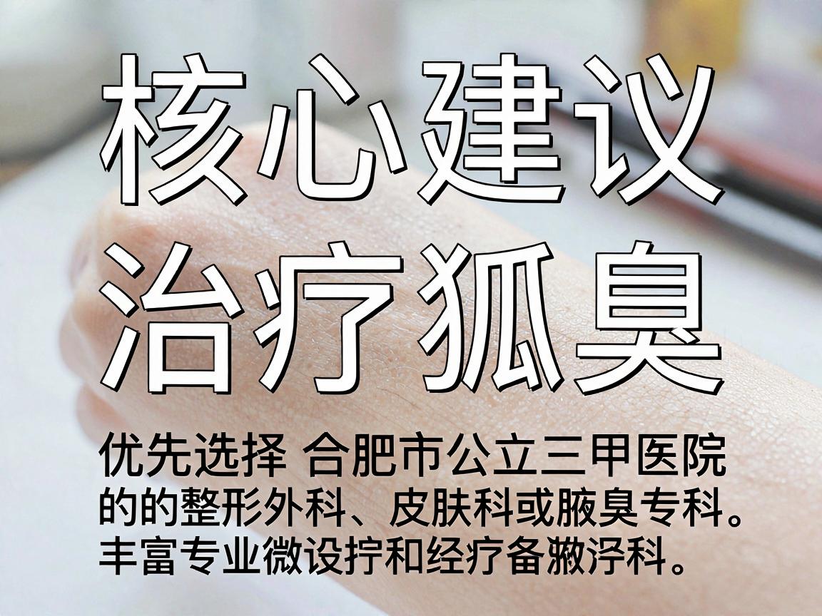 核心建议,治疗狐臭,建议优先选择合肥市公立三甲医院的整形外科、皮肤科或腋臭专科。这些科室通常拥有更专业的设备和经验丰富的医生,能提供微创手术、激光治疗等多种方案 核心建议,治疗狐臭,建议优先选择合肥市公立三甲医院的整形外科、皮肤科或腋臭专科。这些科室通常拥有更专业的设备和经验丰富的医生,能提供微创手术、激光治疗等多种方案