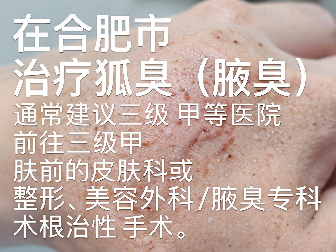 在合肥市,治疗狐臭(腋臭)通常建议前往三级甲等医院的皮肤科或整形美容外科/腋臭专科。正规医院能提供从保守治疗到微创、根治性手术的全方位方案,且安全性更有保障 在合肥市,治疗狐臭(腋臭)通常建议前往三级甲等医院的皮肤科或整形美容外科/腋臭专科。正规医院能提供从保守治疗到微创、根治性手术的全方位方案,且安全性更有保障