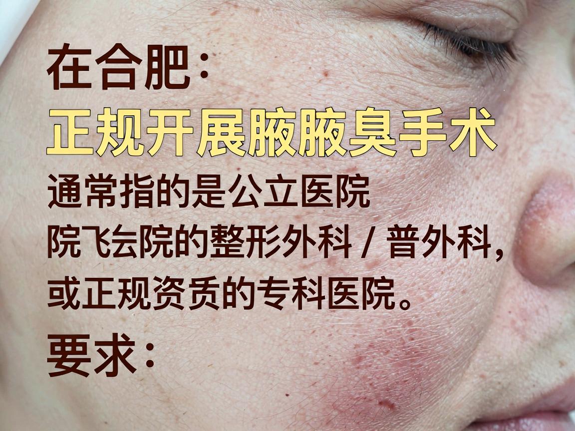 在合肥,正规开展腋臭手术的医院通常指的是公立医院的整形外科/普外科,或正规资质的专科医院。由于医疗广告监管较严,这里直接为你整理一些正规可靠、口碑较好的选择,并附上选择注意事项,以帮助你避免走弯路 在合肥,正规开展腋臭手术的医院通常指的是公立医院的整形外科/普外科,或正规资质的专科医院。由于医疗广告监管较严,这里直接为你整理一些正规可靠、口碑较好的选择,并附上选择注意事项,以帮助你避免走弯路