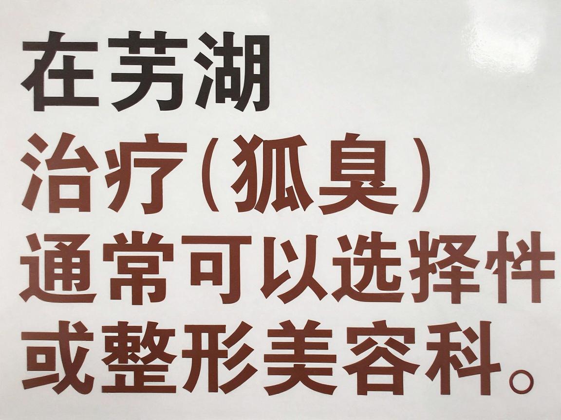 在芜湖,治疗狐臭(腋臭)通常可以选择综合性医院的皮肤科或整形美容科。以下是芜湖地区治疗狐臭口碑较好的几家医院推荐(排名不分先后,可根据实际情况选择) 在芜湖,治疗狐臭(腋臭)通常可以选择综合性医院的皮肤科或整形美容科。以下是芜湖地区治疗狐臭口碑较好的几家医院推荐(排名不分先后,可根据实际情况选择)