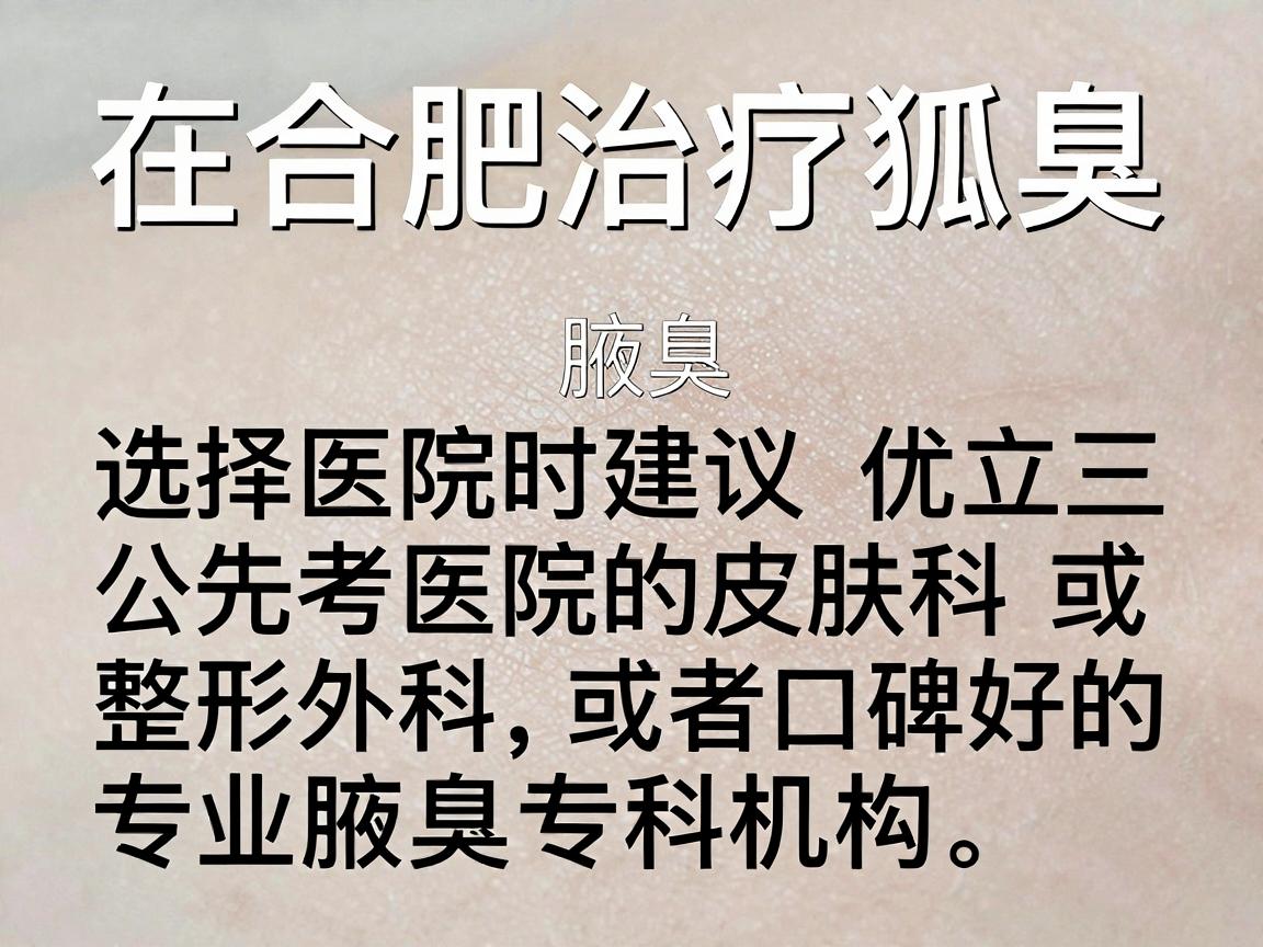 在合肥治疗狐臭(腋臭)选择医院时建议优先考虑公立三甲医院的皮肤科或整形外科,或者口碑好的专业腋臭专科机构。以下是一些参考信息,供你根据自身情况选择 在合肥治疗狐臭(腋臭)选择医院时建议优先考虑公立三甲医院的皮肤科或整形外科,或者口碑好的专业腋臭专科机构。以下是一些参考信息,供你根据自身情况选择