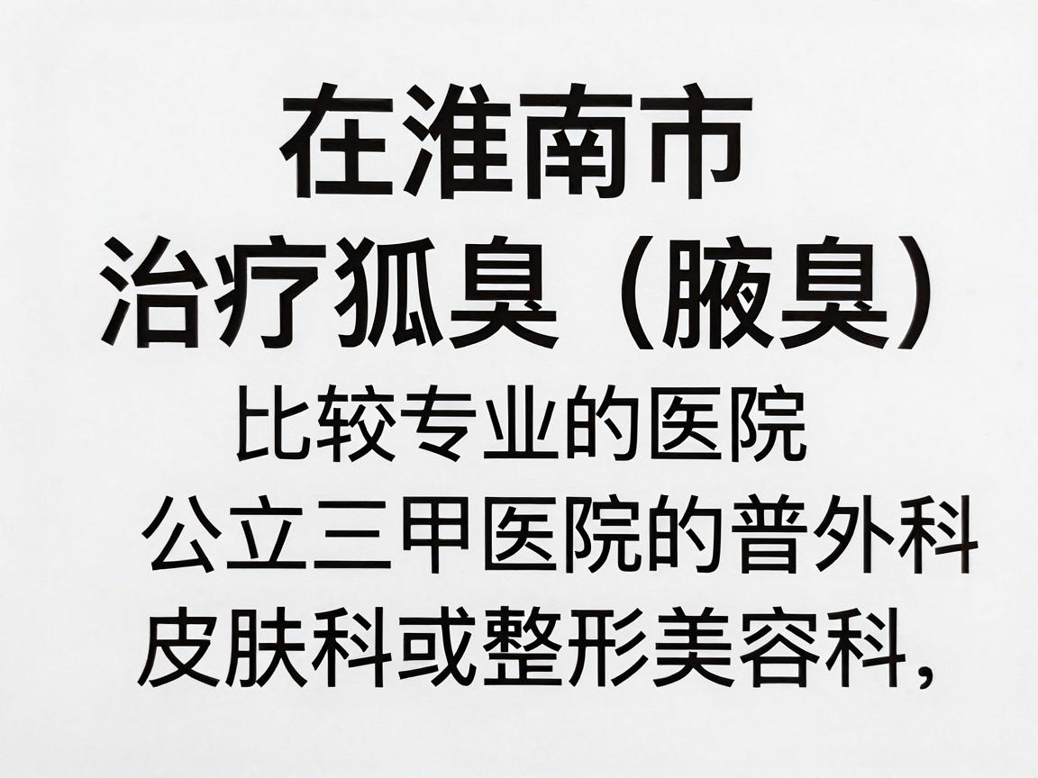 在淮南市,治疗狐臭(腋臭)比较专业的医院通常包括公立三甲医院的普外科、皮肤科或整形美容科。以下是几家在当地口碑较好、技术较成熟的医院推荐,供你参考 在淮南市,治疗狐臭(腋臭)比较专业的医院通常包括公立三甲医院的普外科、皮肤科或整形美容科。以下是几家在当地口碑较好、技术较成熟的医院推荐,供你参考