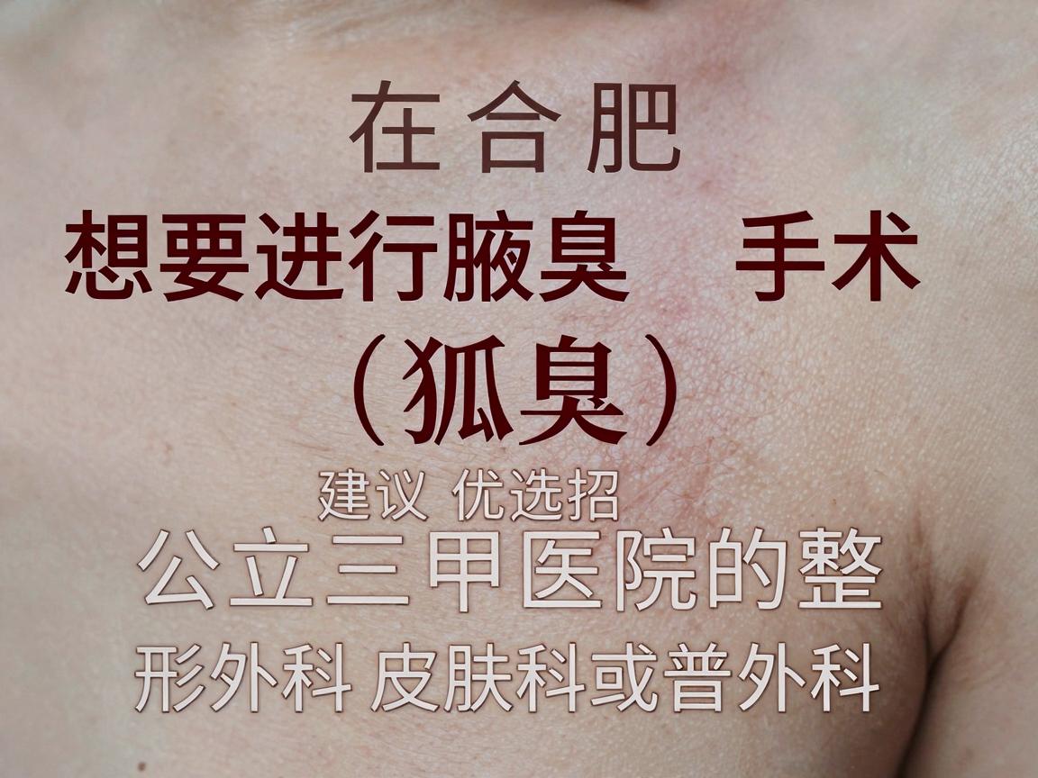 在合肥,想要进行腋臭(狐臭)手术,建议优先选择公立三甲医院的整形外科、皮肤科或普外科。这些医院收费透明、技术规范,且医生经验丰富 在合肥,想要进行腋臭(狐臭)手术,建议优先选择公立三甲医院的整形外科、皮肤科或普外科。这些医院收费透明、技术规范,且医生经验丰富