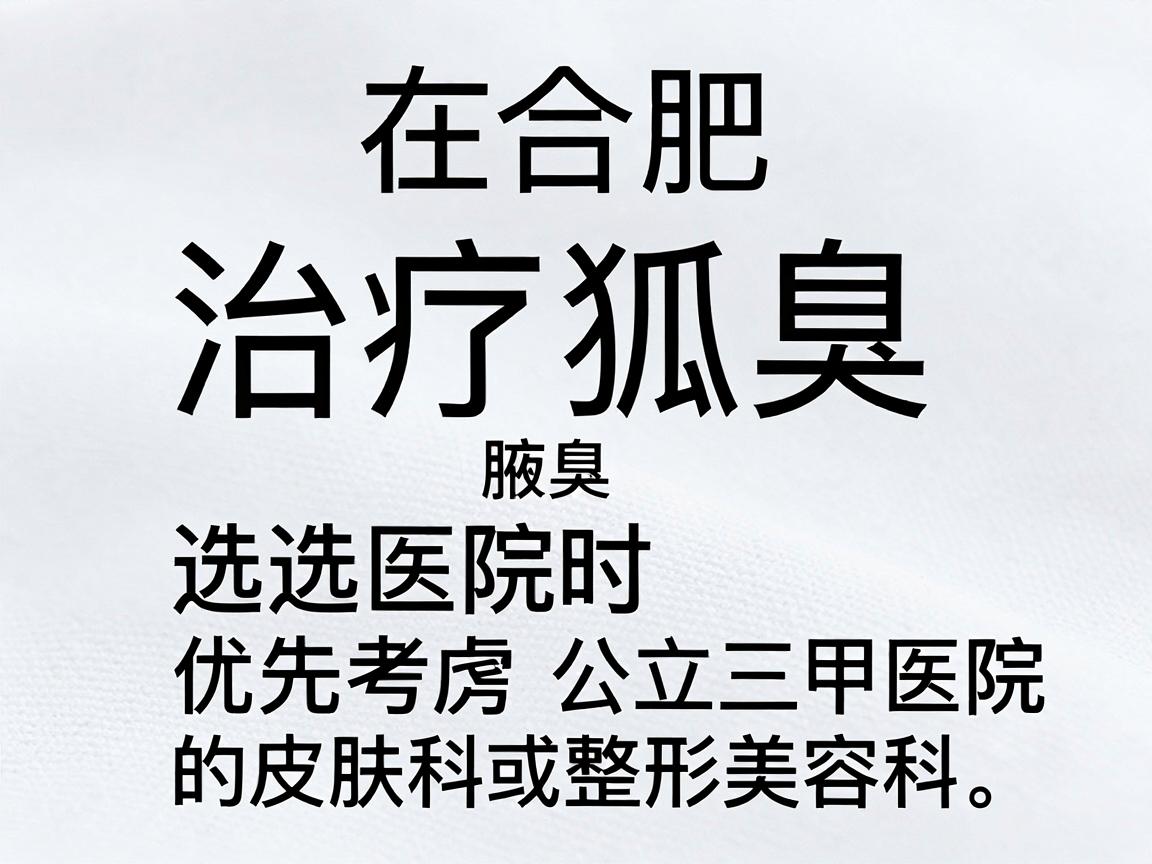 在合肥,治疗狐臭(腋臭)选择医院时,建议优先考虑公立三甲医院的皮肤科或整形美容科。这类医院在手术规范性、麻醉安全性以及术后感染控制方面更有保障 在合肥,治疗狐臭(腋臭)选择医院时,建议优先考虑公立三甲医院的皮肤科或整形美容科。这类医院在手术规范性、麻醉安全性以及术后感染控制方面更有保障