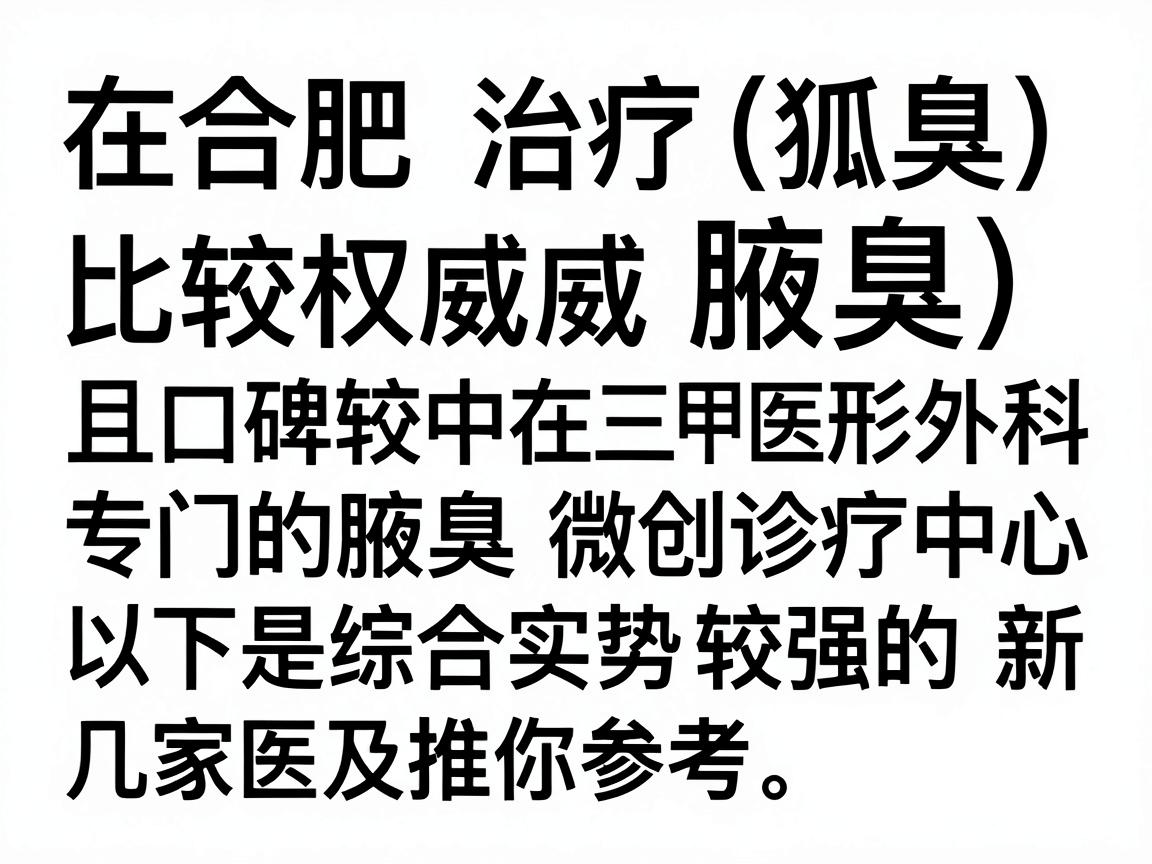 在合肥,治疗狐臭(腋臭)比较权威且口碑较好的医院主要集中在三甲医院的整形外科、皮肤科或专门的腋臭微创诊疗中心。以下是综合实力较强的几家医院推荐及分析,供你参考 在合肥,治疗狐臭(腋臭)比较权威且口碑较好的医院主要集中在三甲医院的整形外科、皮肤科或专门的腋臭微创诊疗中心。以下是综合实力较强的几家医院推荐及分析,供你参考