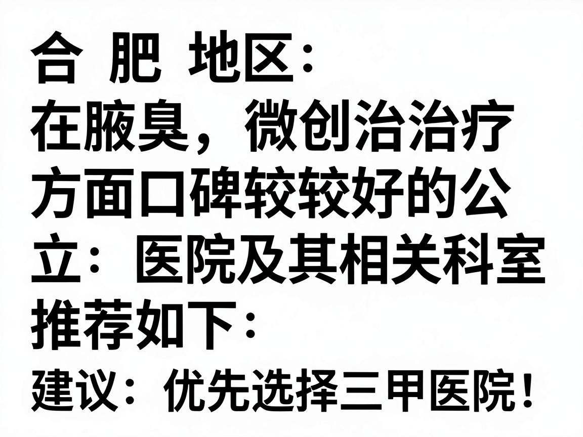 合肥地区在腋臭微创治疗方面口碑较好的公立医院及其相关科室推荐如下（建议优先选择三甲医院）