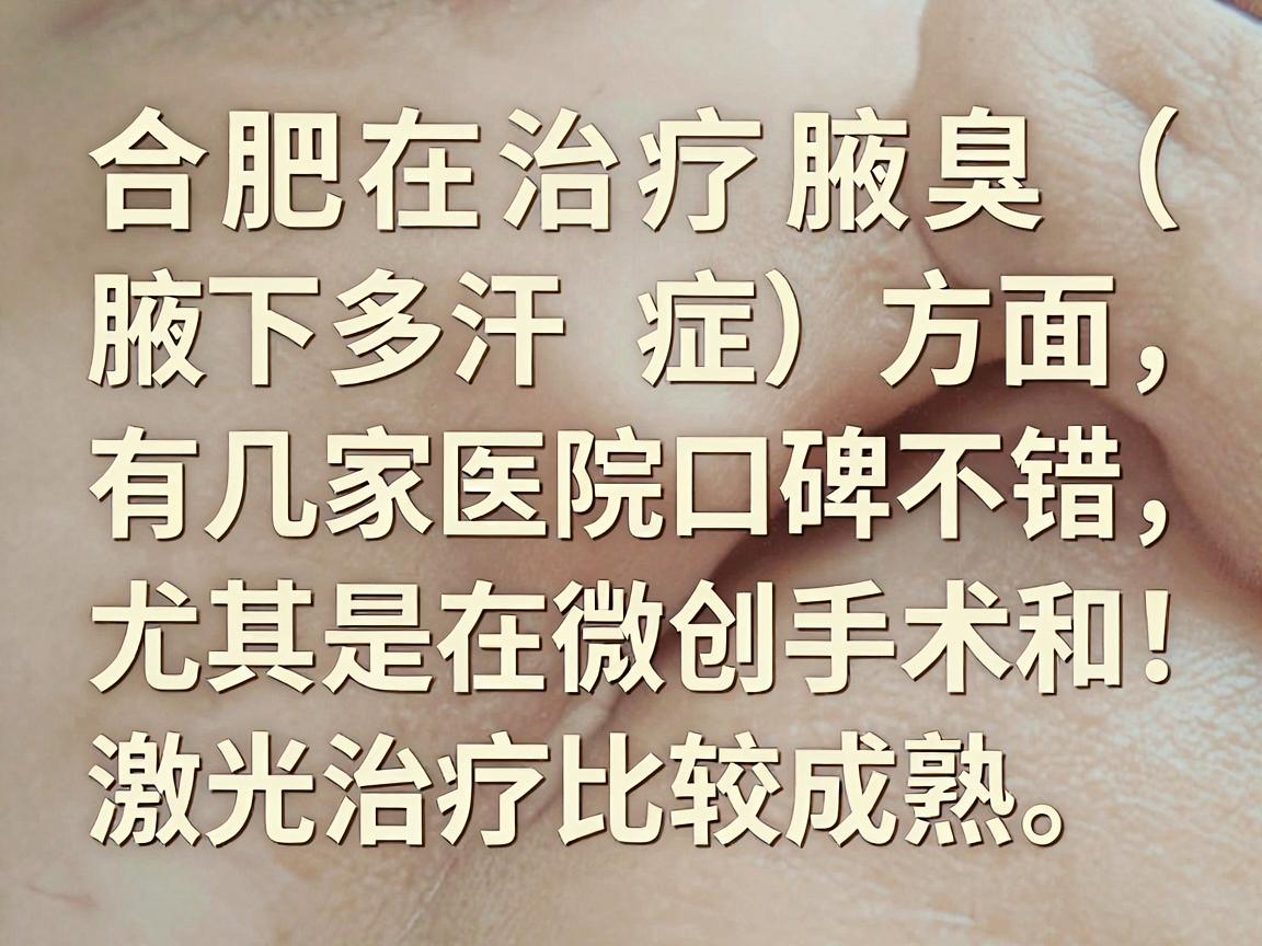 合肥在治疗腋臭（腋下多汗症）方面，有几家医院口碑不错，尤其是在微创手术和激光治疗方面比较成熟。以下是几家值得参考的医院（无排名先后）