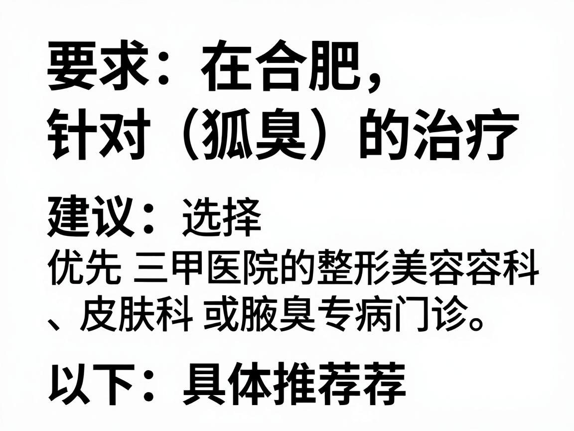 在合肥，针对狐臭（腋臭）的治疗，建议优先选择三甲医院的整形美容科、皮肤科或腋臭专病门诊。以下是具体推荐和建议