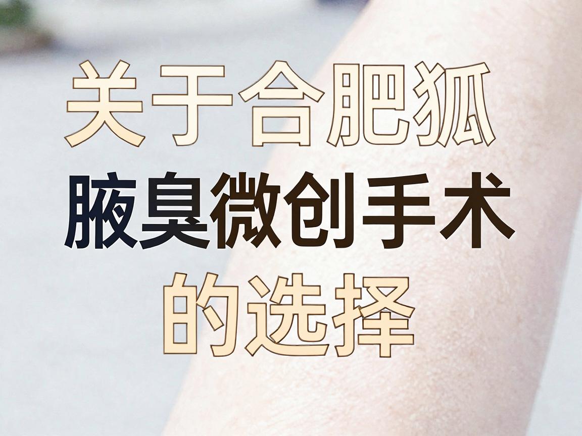 关于合肥狐臭手术(腋臭微创手术)的选择,这是一个需要非常谨慎的医疗决策。由于医疗信息时效性很强,医生的排班、医院的评级以及具体的优惠活动会随时变化 关于合肥狐臭手术(腋臭微创手术)的选择,这是一个需要非常谨慎的医疗决策。由于医疗信息时效性很强,医生的排班、医院的评级以及具体的优惠活动会随时变化