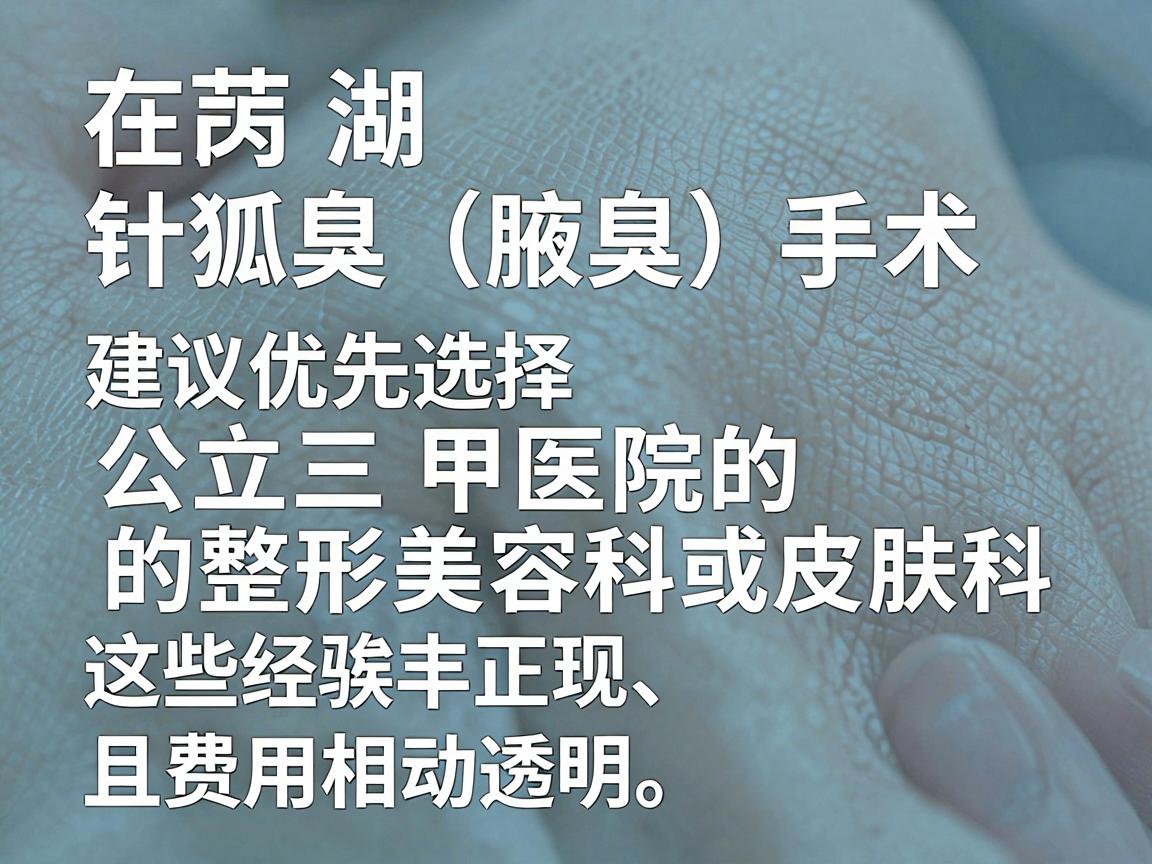 在芜湖，针对狐臭（腋臭）手术，建议优先选择公立三甲医院的整形美容科或皮肤科，这些科室设备正规、医生经验丰富，且费用相对透明。以下是具体推荐