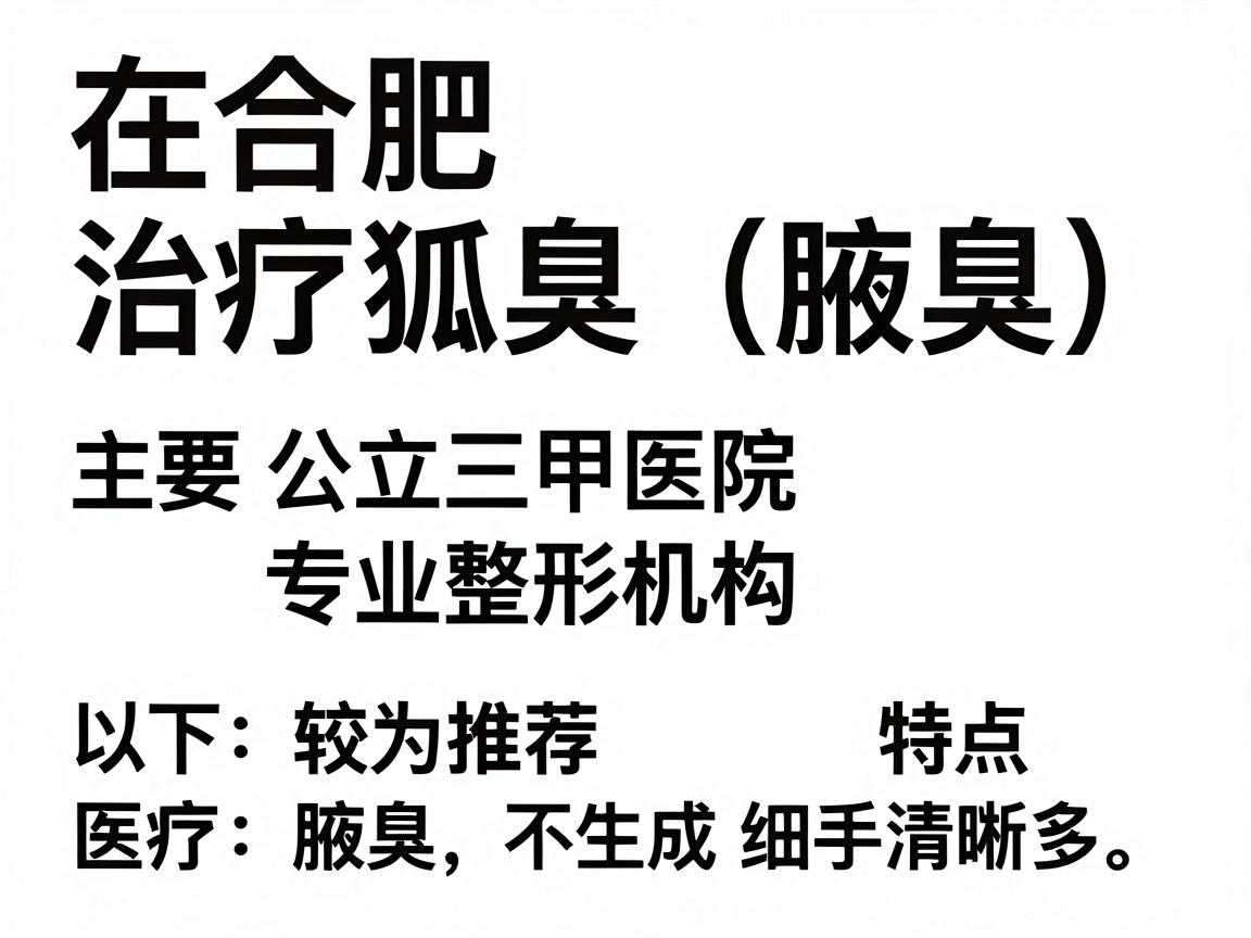 在合肥,治疗狐臭(腋臭)的医院选择较多,主要分为公立三甲医院和专业整形机构两类。以下是较为推荐的几家医院及其特点,供你参考 在合肥,治疗狐臭(腋臭)的医院选择较多,主要分为公立三甲医院和专业整形机构两类。以下是较为推荐的几家医院及其特点,供你参考