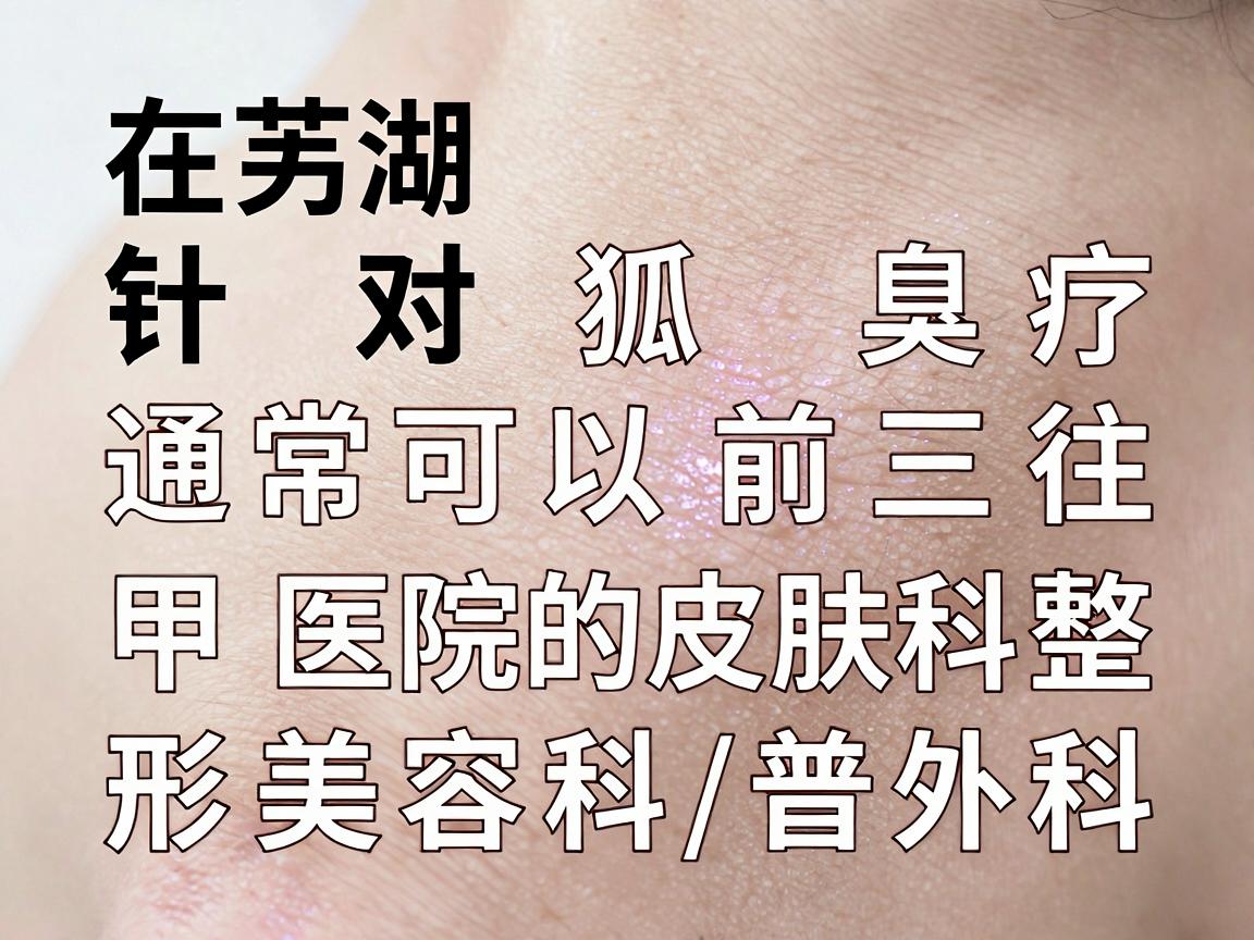 在芜湖,针对狐臭(腋臭)的治疗,通常可以前往三甲医院的皮肤科或整形美容科/普外科。以下是一些当地比较权威且常见的医院选择,你可以根据自身情况(如是否医保、是否需要微创手术)进行参考 在芜湖,针对狐臭(腋臭)的治疗,通常可以前往三甲医院的皮肤科或整形美容科/普外科。以下是一些当地比较权威且常见的医院选择,你可以根据自身情况(如是否医保、是否需要微创手术)进行参考