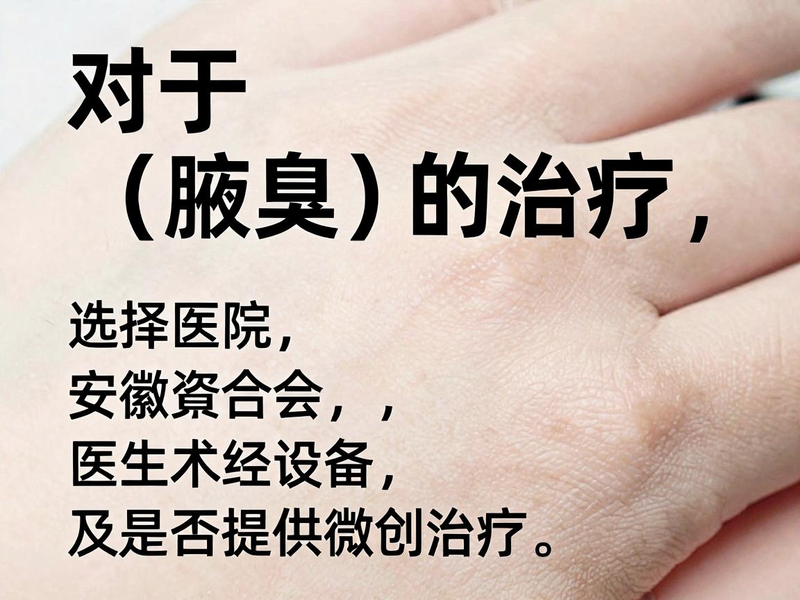 对于狐臭(腋臭)的治疗,选择医院的关键在于医疗资质、医生经验、技术设备以及是否提供微创治疗。安徽合肥作为省会,医疗资源相对集中,以下是根据口碑和学科实力整理的医院及选择建议 对于狐臭(腋臭)的治疗,选择医院的关键在于医疗资质、医生经验、技术设备以及是否提供微创治疗。安徽合肥作为省会,医疗资源相对集中,以下是根据口碑和学科实力整理的医院及选择建议