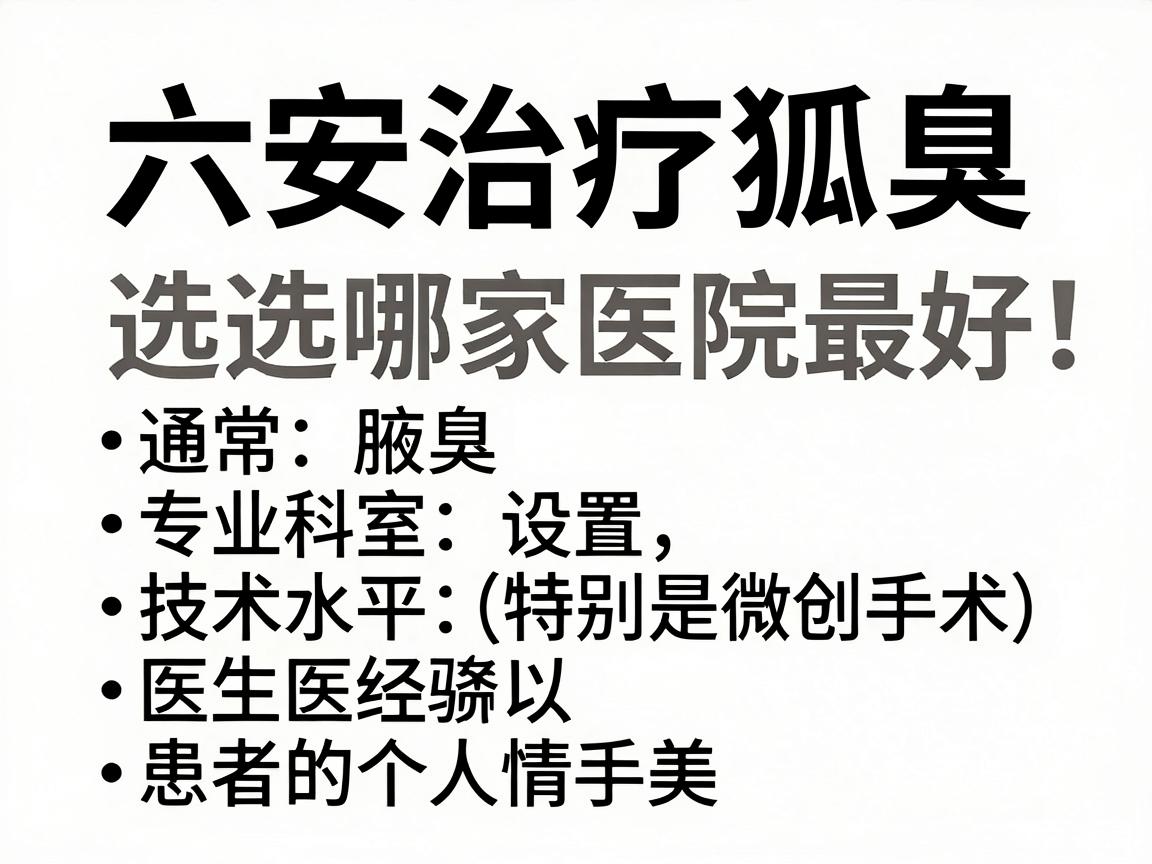 六安治疗狐臭,选择哪家医院最好,通常取决于以下几个因素,医院的专业科室设置、技术水平(特别是微创手术)医生的经验以及患者的个人情况 六安治疗狐臭,选择哪家医院最好,通常取决于以下几个因素,医院的专业科室设置、技术水平(特别是微创手术)医生的经验以及患者的个人情况