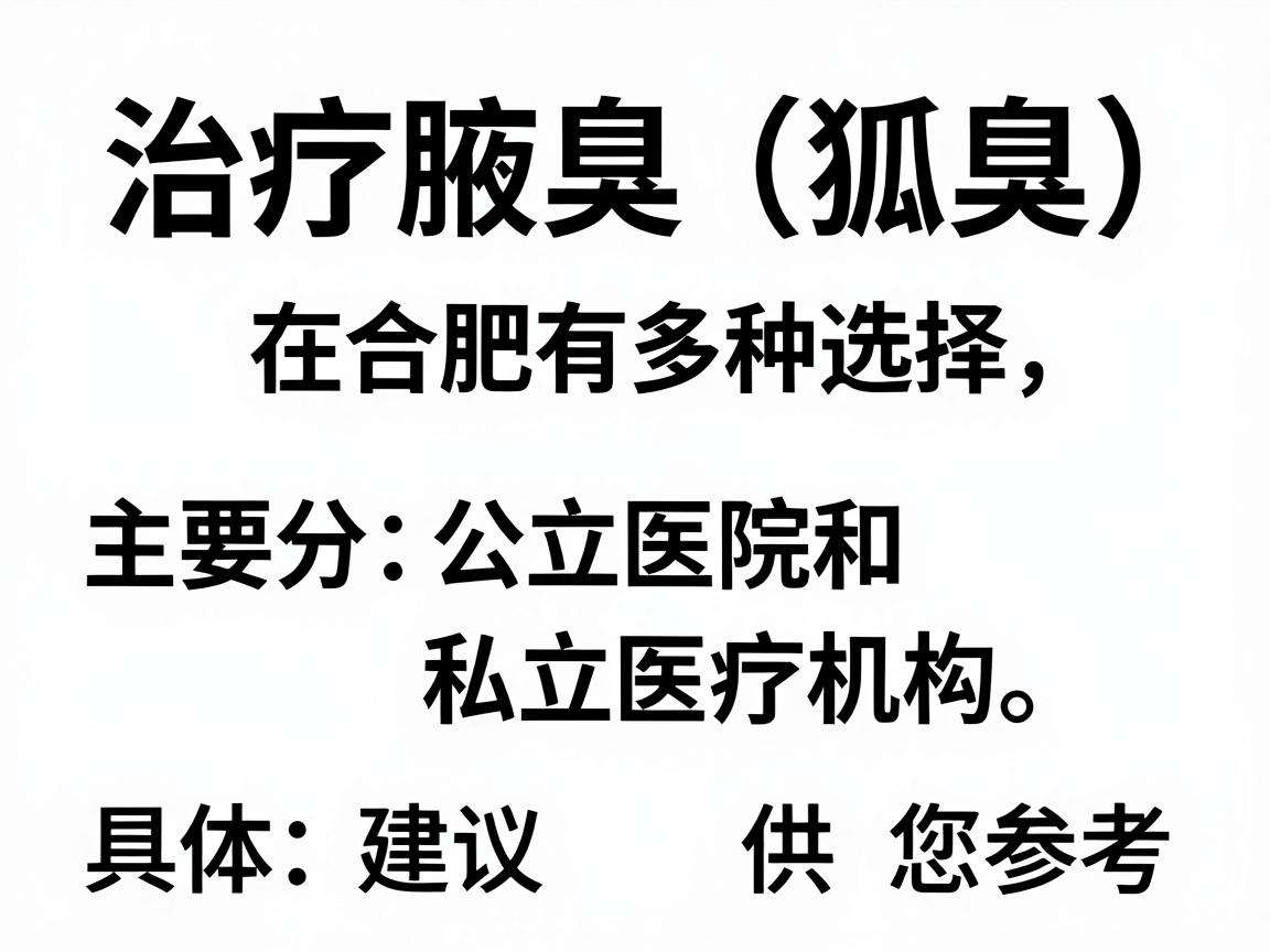 治疗腋臭(狐臭)在合肥有多种选择,主要分为公立医院和私立医疗机构。以下是具体建议,供您参考 治疗腋臭(狐臭)在合肥有多种选择,主要分为公立医院和私立医疗机构。以下是具体建议,供您参考