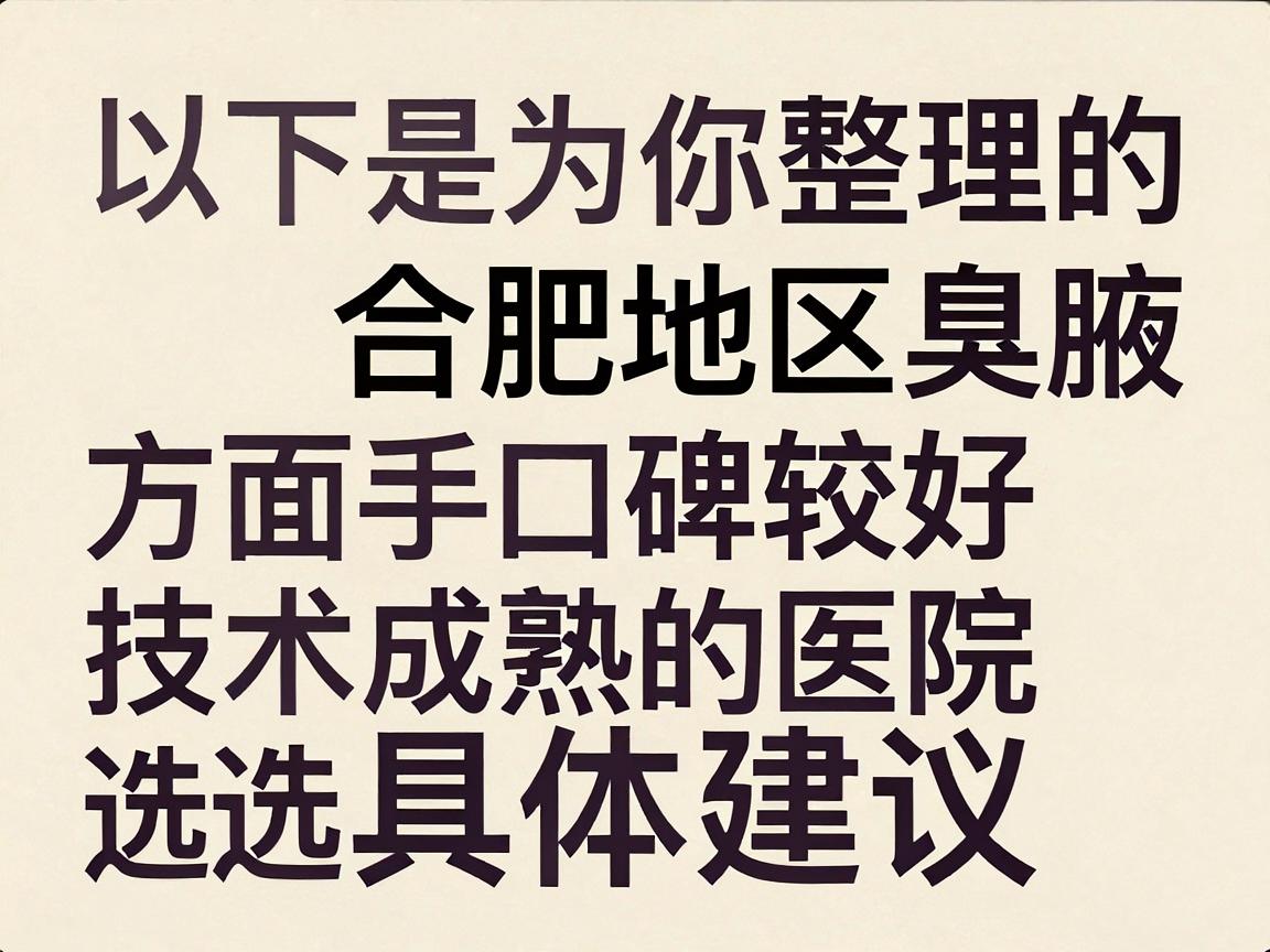 以下是为你整理的合肥地区在腋臭手术方面口碑较好、技术成熟的医院选择及具体建议 以下是为你整理的合肥地区在腋臭手术方面口碑较好、技术成熟的医院选择及具体建议