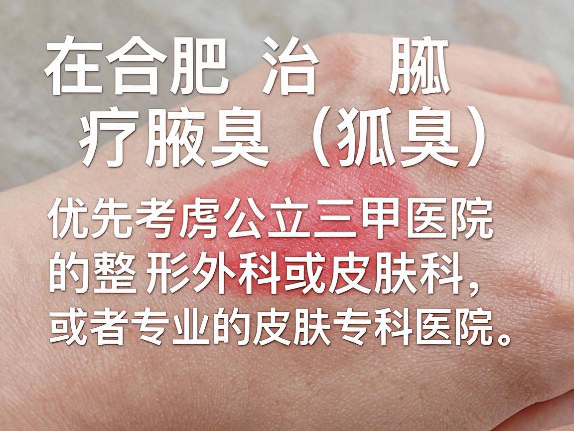 在合肥治疗腋臭(狐臭)选择医院时建议优先考虑公立三甲医院的整形外科或皮肤科,或者专业的皮肤专科医院。以下是几家在当地口碑较好、技术相对成熟的医院,供你参考 在合肥治疗腋臭(狐臭)选择医院时建议优先考虑公立三甲医院的整形外科或皮肤科,或者专业的皮肤专科医院。以下是几家在当地口碑较好、技术相对成熟的医院,供你参考