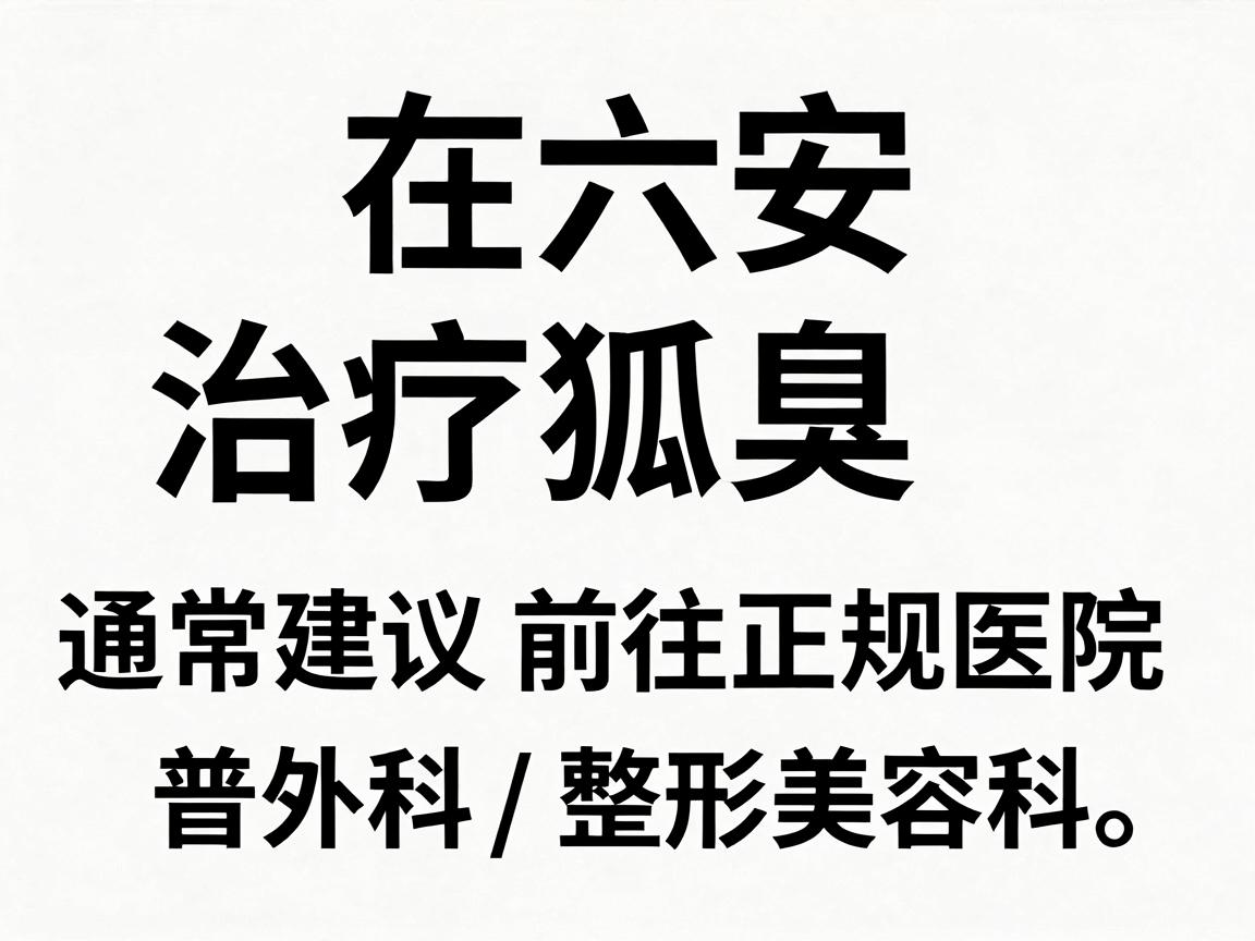 在六安,治疗狐臭(腋臭)通常建议前往正规医院的皮肤科或普外科/整形美容科。以下是一些当地认可度较高的医院,供你参考 在六安,治疗狐臭(腋臭)通常建议前往正规医院的皮肤科或普外科/整形美容科。以下是一些当地认可度较高的医院,供你参考