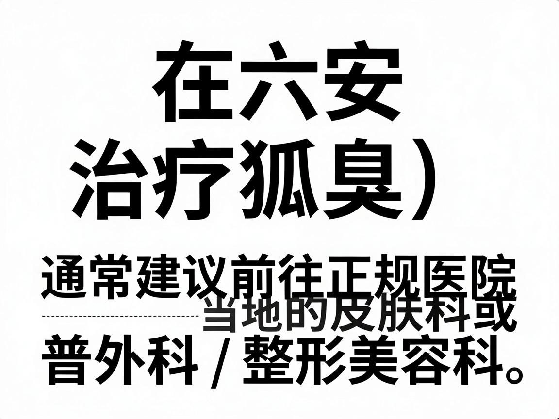 在六安,治疗狐臭(腋臭)通常建议前往正规医院的皮肤科或普外科/整形美容科。以下是一些当地认可度较高的医院,供你参考 在六安,治疗狐臭(腋臭)通常建议前往正规医院的皮肤科或普外科/整形美容科。以下是一些当地认可度较高的医院,供你参考