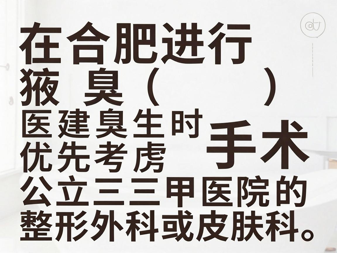 在合肥进行腋臭(狐臭)手术,选择医生时建议优先考虑公立三甲医院的整形外科或皮肤科。这两个科室在处理腋臭方面技术成熟,且安全性更有保障 在合肥进行腋臭(狐臭)手术,选择医生时建议优先考虑公立三甲医院的整形外科或皮肤科。这两个科室在处理腋臭方面技术成熟,且安全性更有保障