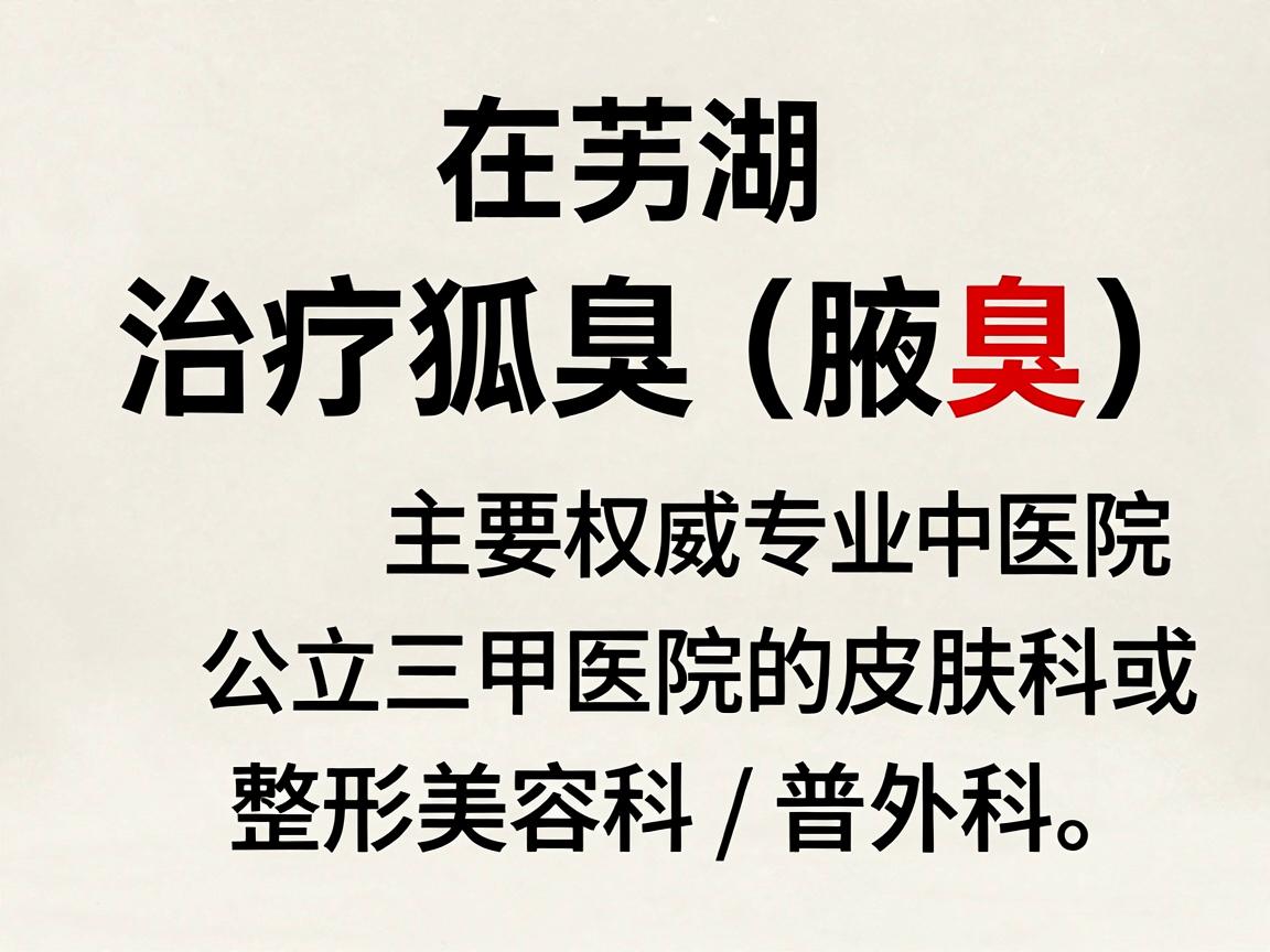 在芜湖,治疗狐臭(腋臭)比较权威且专业的医院主要集中在公立三甲医院的皮肤科或整形美容科/普外科。以下是推荐的主要医院及其特色 在芜湖,治疗狐臭(腋臭)比较权威且专业的医院主要集中在公立三甲医院的皮肤科或整形美容科/普外科。以下是推荐的主要医院及其特色
