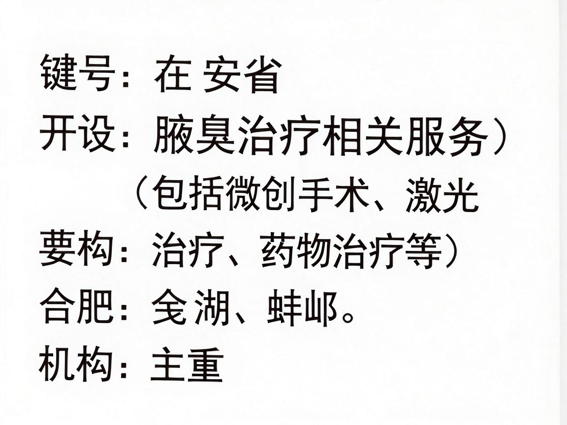 在安徽省，开设腋臭治疗相关服务（包括微创手术、激光治疗、药物治疗等）的医疗机构主要分布在合肥、芜湖、蚌埠等主要城市。以下是部分可提供腋臭治疗的医院及机构信息，供你参考