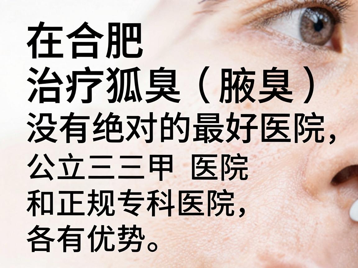 在合肥,治疗狐臭(腋臭)没有绝对的最好医院,因为公立三甲医院和正规专科医院各有优势。选择的关键在于医院等级、手术方式(微创/无创)以及医生的经验 在合肥,治疗狐臭(腋臭)没有绝对的最好医院,因为公立三甲医院和正规专科医院各有优势。选择的关键在于医院等级、手术方式(微创/无创)以及医生的经验