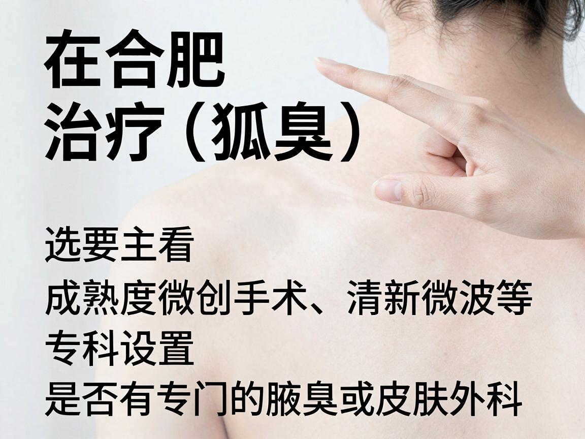 在合肥,治疗狐臭(腋臭)的医院选择主要看两点,技术成熟度(如微创手术、清新微波等)和专科设置(是否有专门的腋臭或皮肤外科) 在合肥,治疗狐臭(腋臭)的医院选择主要看两点,技术成熟度(如微创手术、清新微波等)和专科设置(是否有专门的腋臭或皮肤外科)