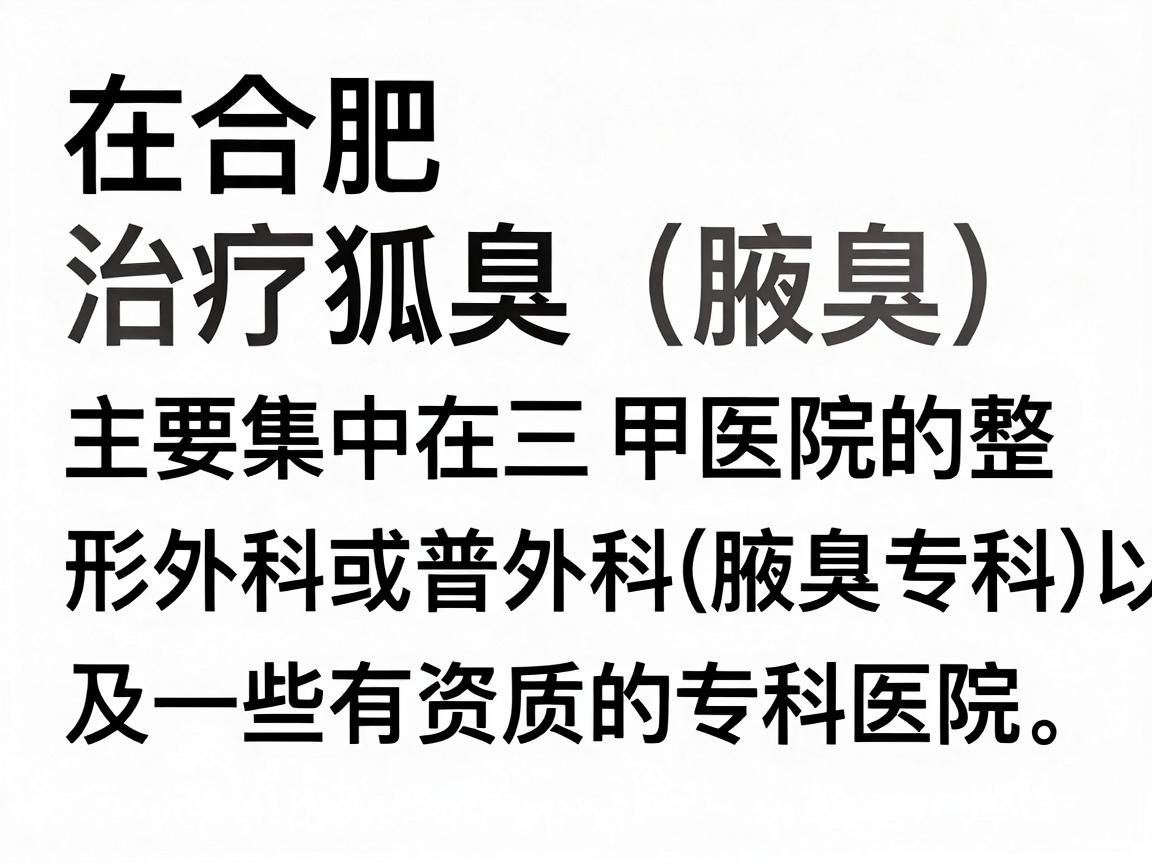 在合肥,治疗狐臭(腋臭)比较知名的医院主要集中在三甲医院的整形外科或普外科(腋臭专科)以及一些有资质的专科医院。以下是根据2024-2025年合肥本地医疗口碑整理的几家知名医院及科室,供你参考 在合肥,治疗狐臭(腋臭)比较知名的医院主要集中在三甲医院的整形外科或普外科(腋臭专科)以及一些有资质的专科医院。以下是根据2024-2025年合肥本地医疗口碑整理的几家知名医院及科室,供你参考